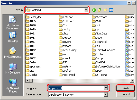 Saving the CAPICOM.DLL file on the disc