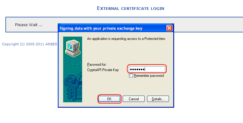 Certificate Password Entry