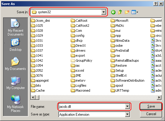Saving the Jacob.dll file on the disc