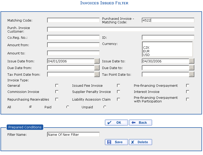 Invoice Issued Filter