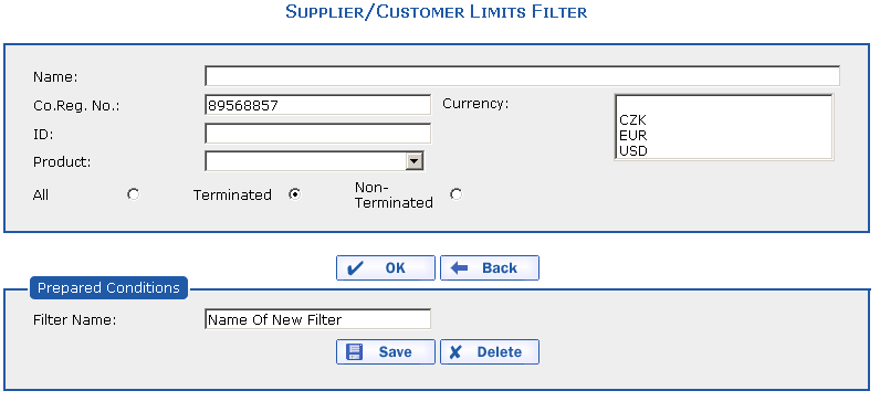 The Supplier-Customer Limits filter