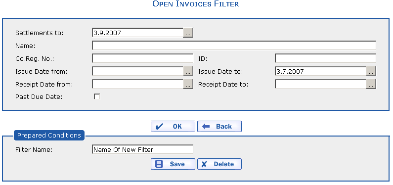 Open Invoices filter