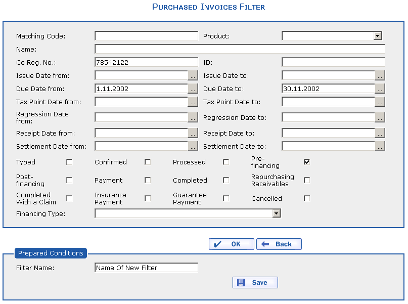 The Purchased Invoices filter