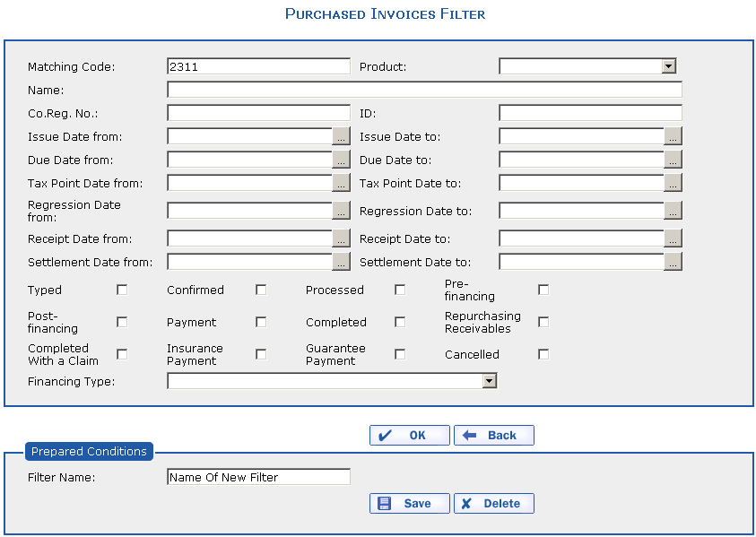 The Purchased Invoices filter