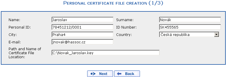 Personal Certificate File Creation