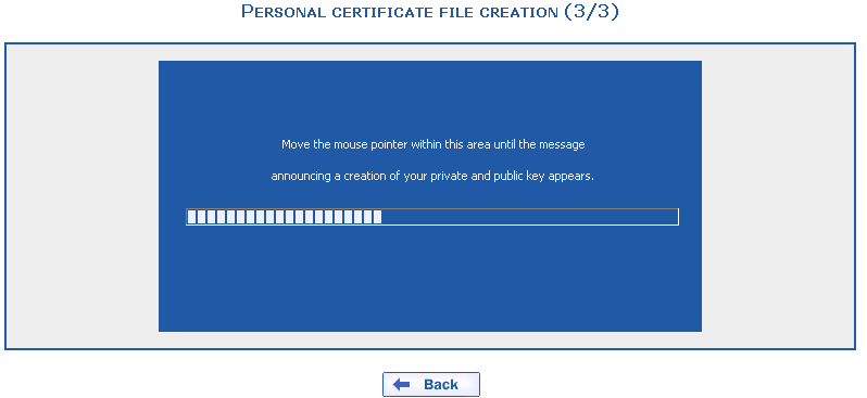 Creation of a personal certificate file in the lower part of the dialog